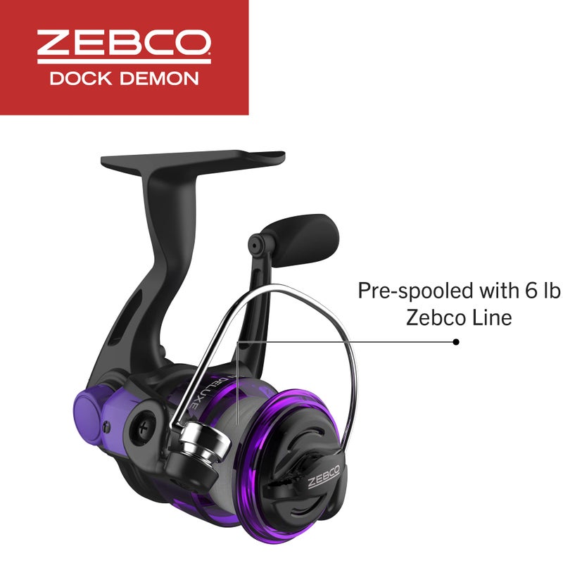 Zebco Dock Demon Spinning Reel and Fishing Rod Combo, 30-inch 1-Piece Fiberglass Fishing Pole, EVA Rod Handle, Size 10 Reel, Powertrain Drag, Pre-Spooled with 6-Pound Zebco Line, Purple - Image 5